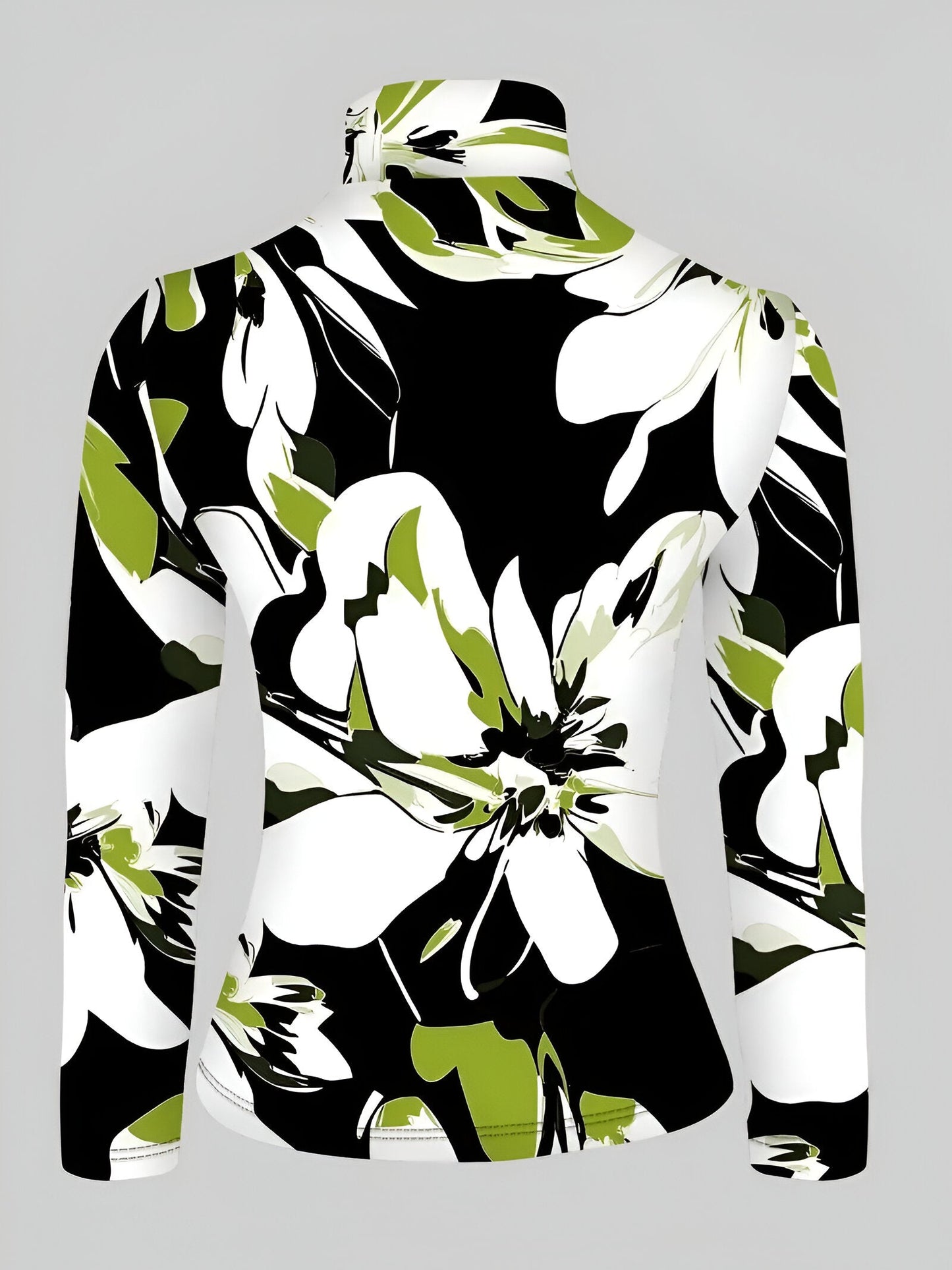 Gabi | Sexy T-shirt met hoge hals en lange mouwen met bloemenprint