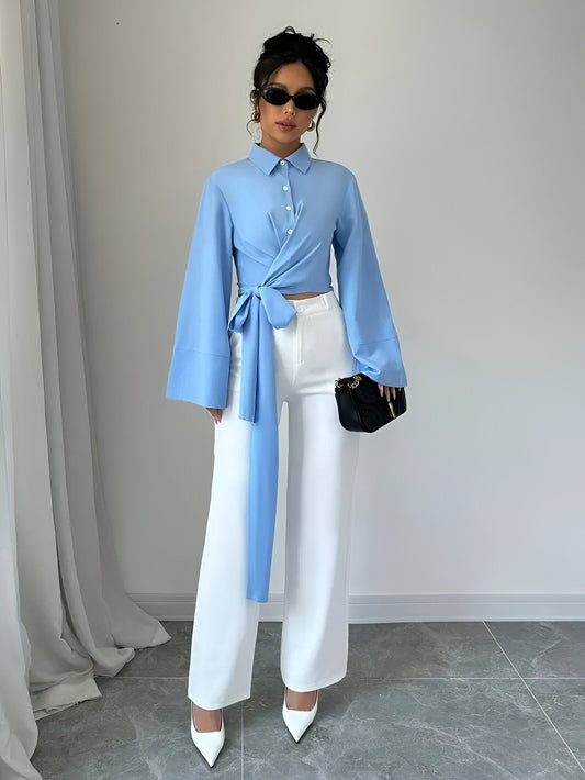 Adrielle | Trendy crop top met strik en klokkende mouwen