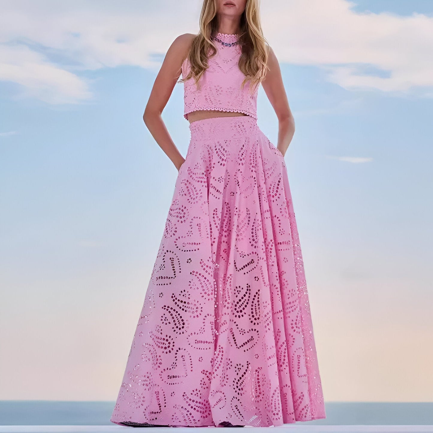 Ranya | Katoen Linnen Lange Pagodahoes Crop Top 2-Delige Set