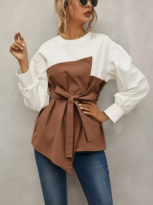 Greta | Elegant faux tweedelig overhemd met kleurvlakken voor dames